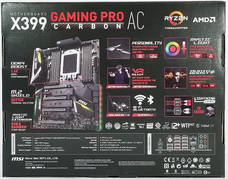 MSI X399 Gaming Pro Carbon AC Motherboard Retail Box Back