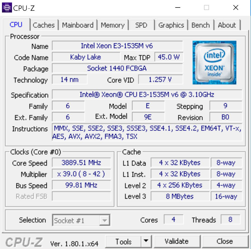 Lenovo ThinkPad P51 CPUz