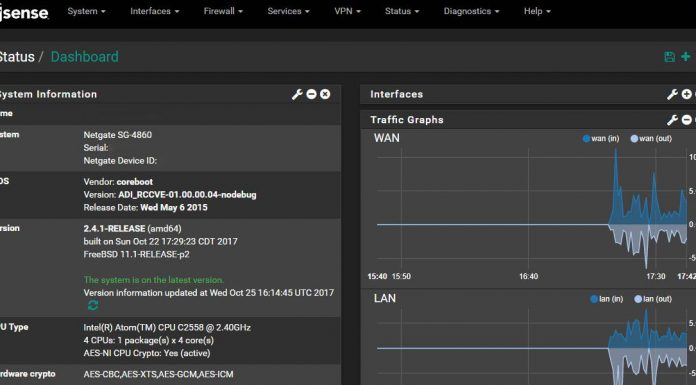 pfSense 2.4.1-Release is out with bug fixes including a WPA2 KRACK fix PfSense 2.4.1 Dashboard