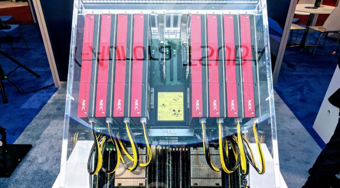 NEC Vector Engine Co-Processor Shown at SC17 NEC Vector Engine X8 In Clear Supermicro Platform
