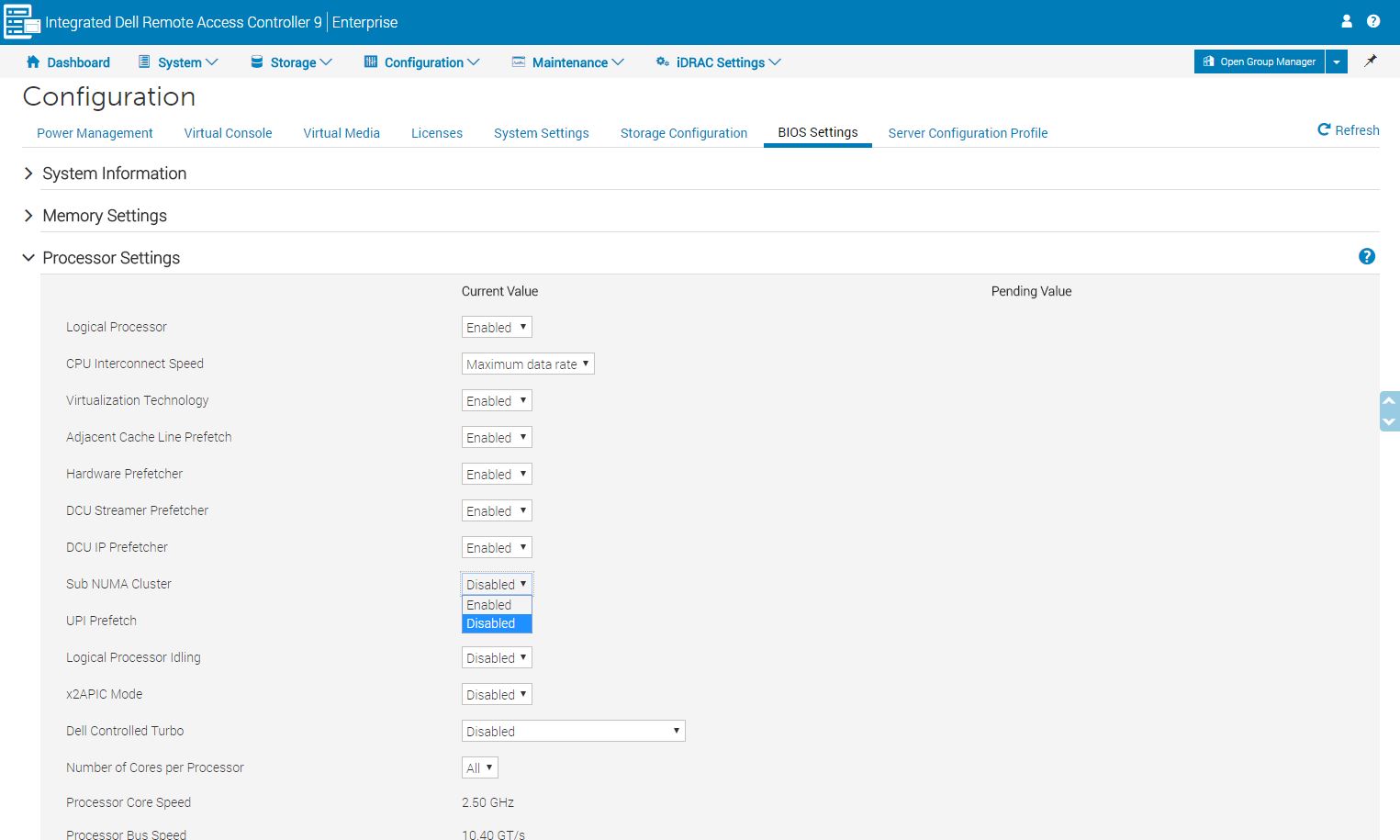 Dell EMC IDRAC 9 Configuration BIOS Settings