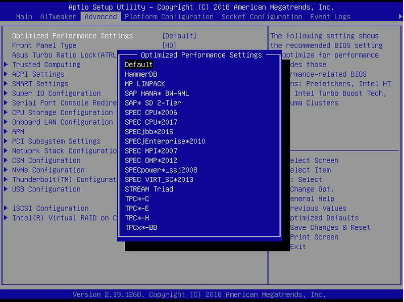 ASUS WS C621E SAGE Optimized Performance Settings