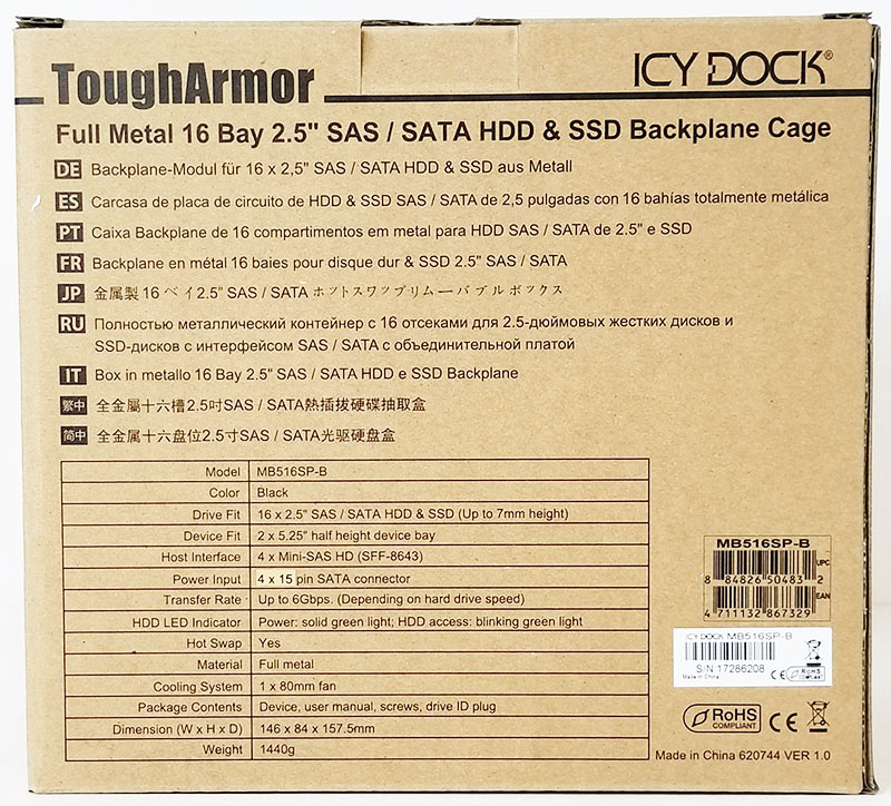 Icy Dock ToughArmor MB16SP B 16 Bay Retail Box Back