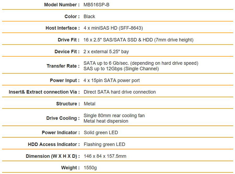 Icy Dock ToughArmor MB16SP B 16 Bay Specifications