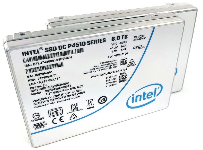 Intel DC P4510 8TB NVMe SSD Three Quarter