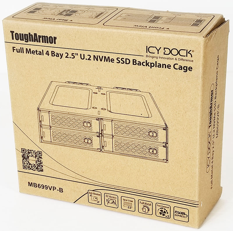 Icy Dock ToughArmor MB699VP B 4 Bay U2 NVMe Hot Swap Enclosure Retail Box Front