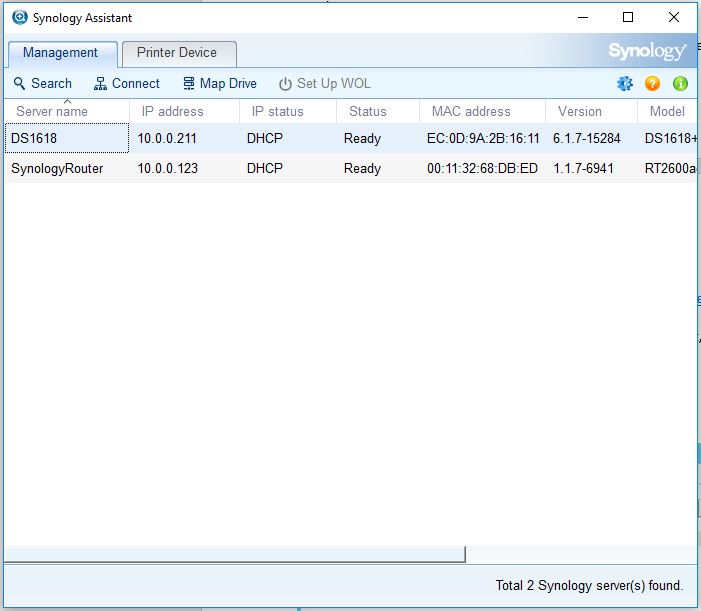 Synology DS1618+ Synology Assistant