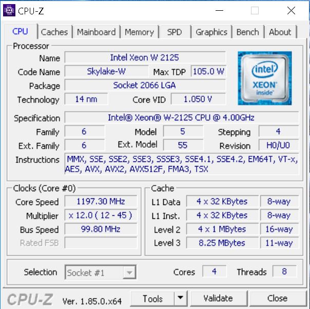 Lenovo ThinkStation P520 Xeon W 2125 CPUz