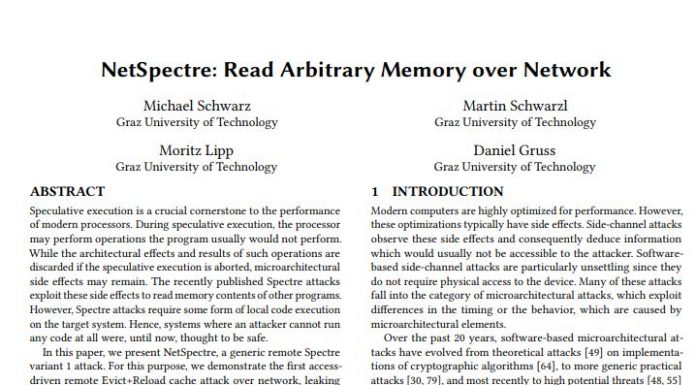 NetSpectre Slow and Remote Vulnerability NetSpectre Paper