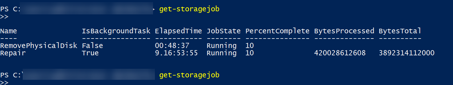 Windows Storage Server 2016 Storage Spaces Repair Status