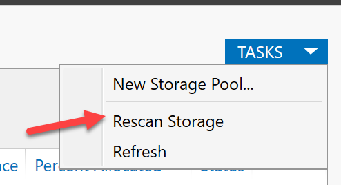 Windows Storage Server 2016 Storage Spaces Rescan Storage