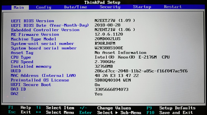 Lenovo ThinkPad P1 BIOS