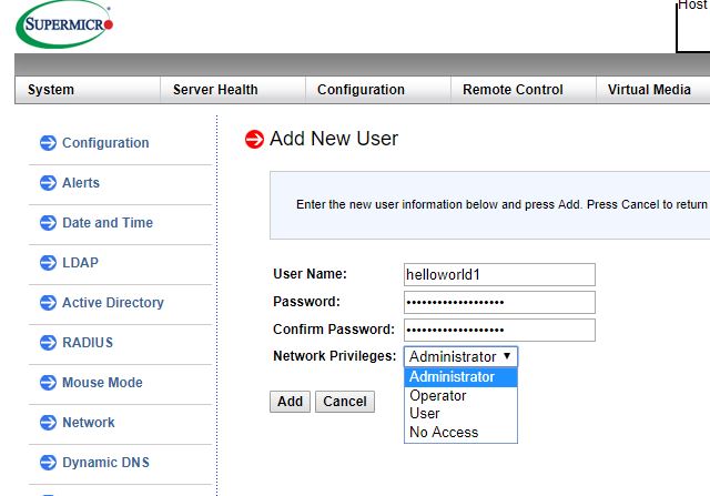 Supermicro BMC New User With Access Levels