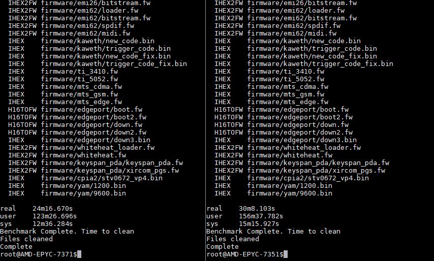 AMD EPYC 7371 V 7351 Linux Kernel Compile Benchmark Under Duress