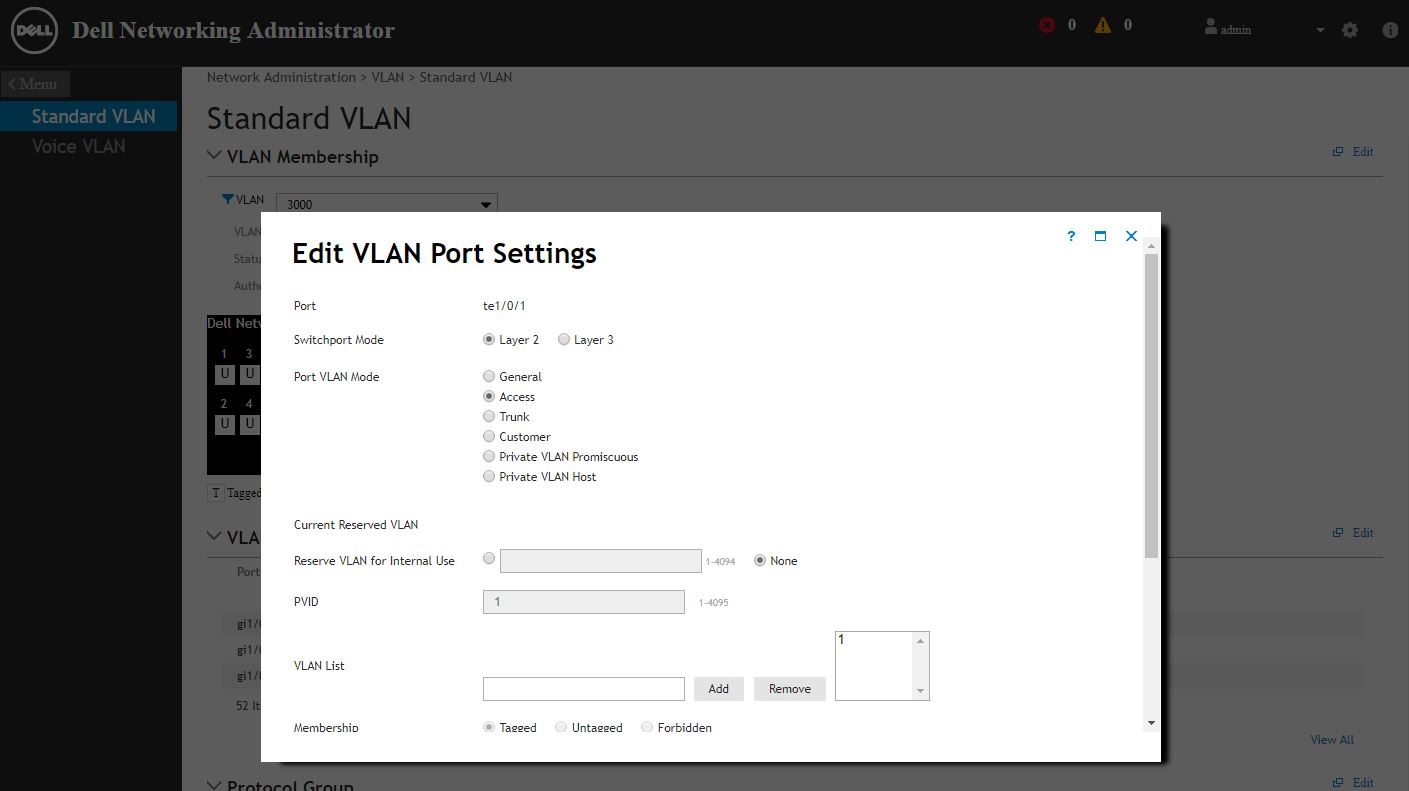 Dell Networking X Series Edit VLAN GUI