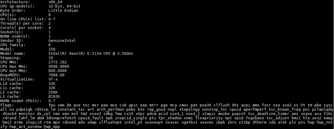 Intel Xeon E 2134 Lscpu