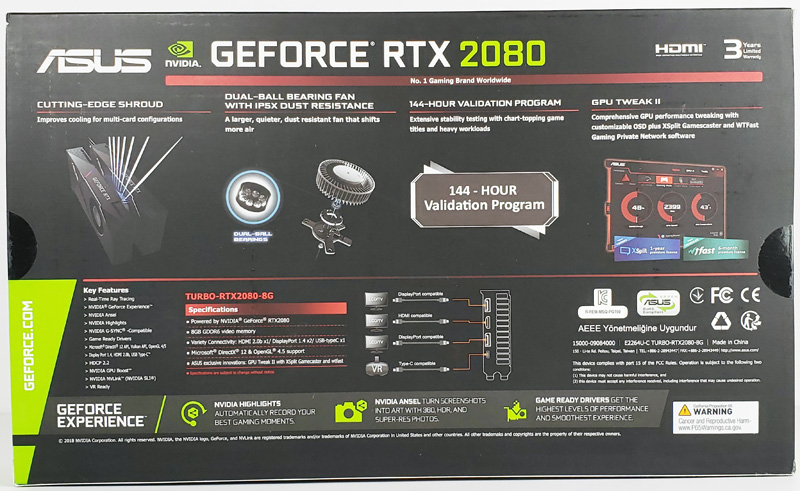 ASUS Turbo RTX2080 8G Retail Box Back