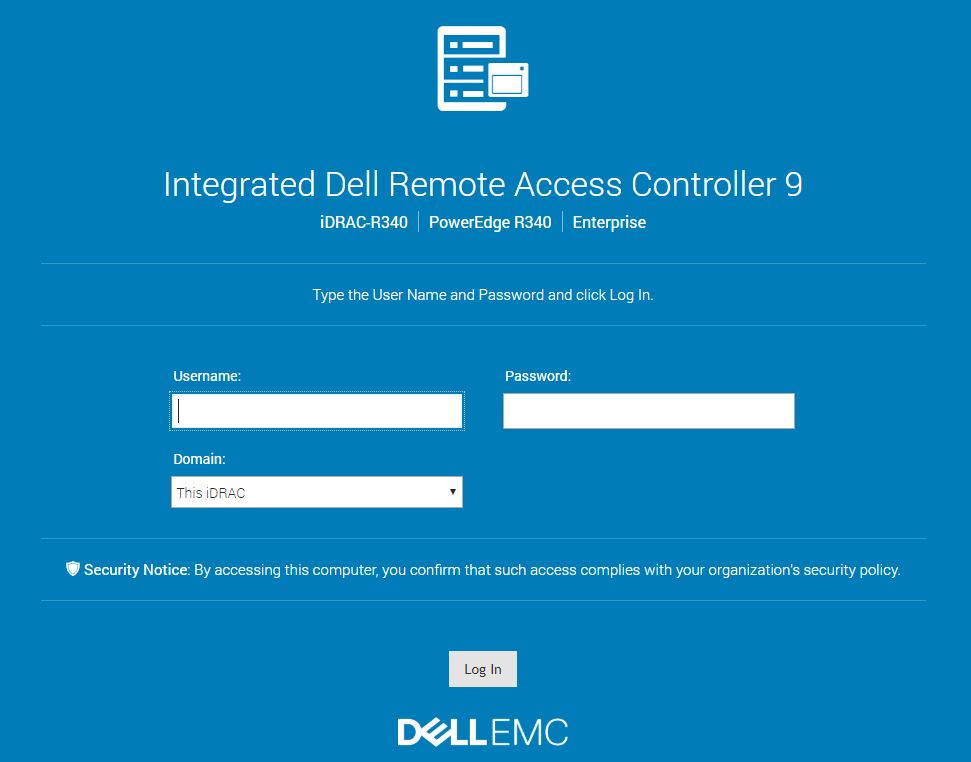 Dell EMC PowerEdge R340 IDRAC 9 Login