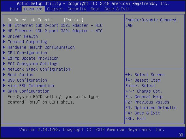 HPE ProLiant MicroServer Gen10 BIOS Advanced