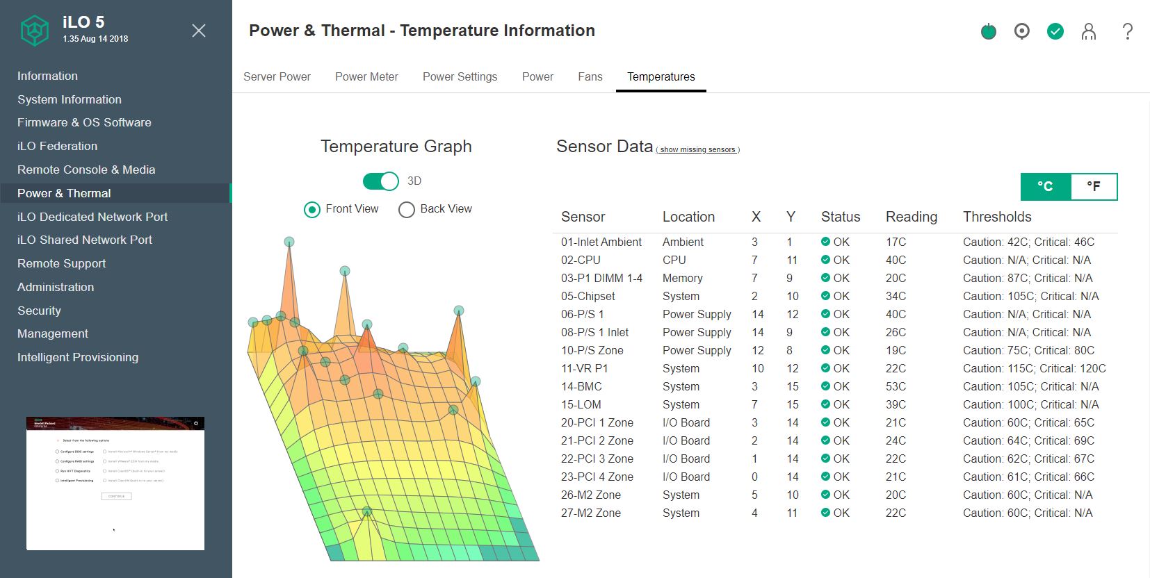 HPE ILO 5 ProLiant ML30 Gen10 Temperature 3D