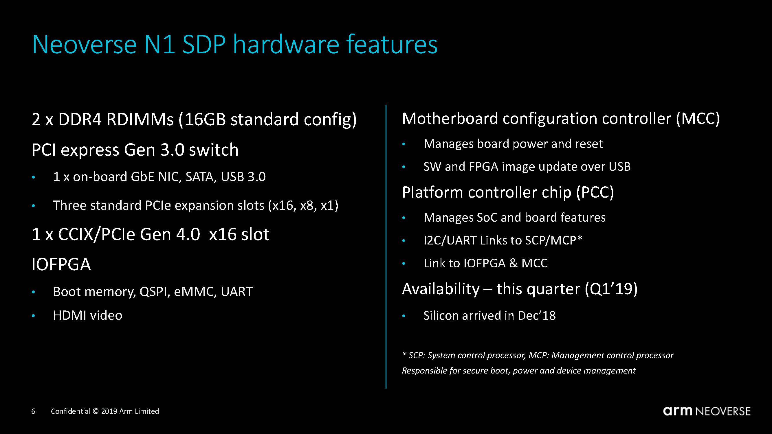 Arm Neoverse N1 System Development Platform Features