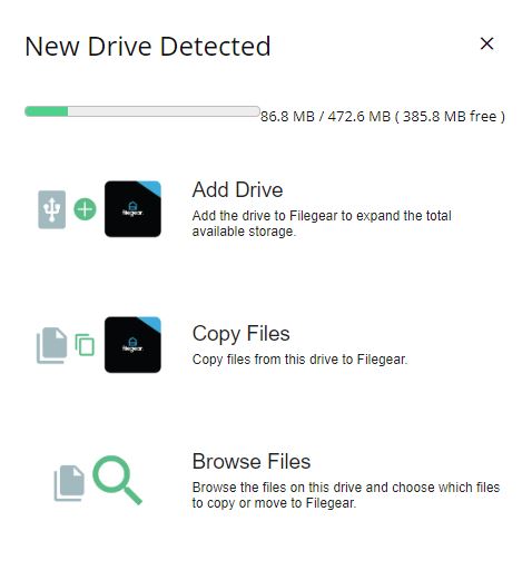 Filegear One Plus New Drive Detected