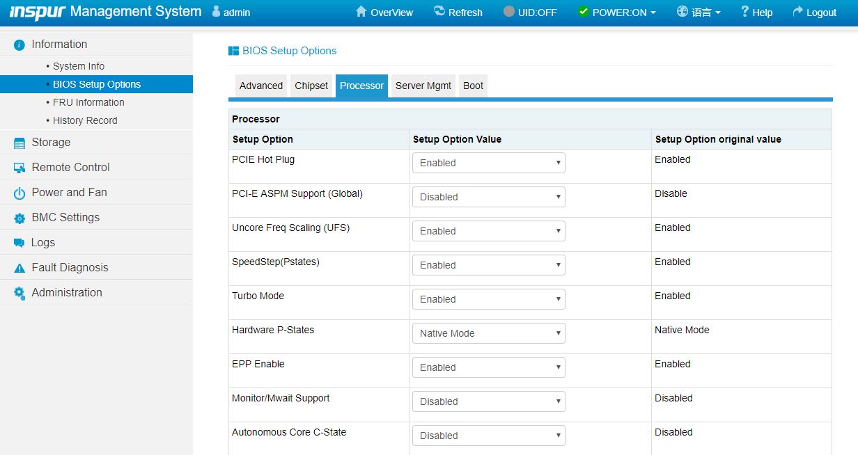 Inspur Management BIOS Settings