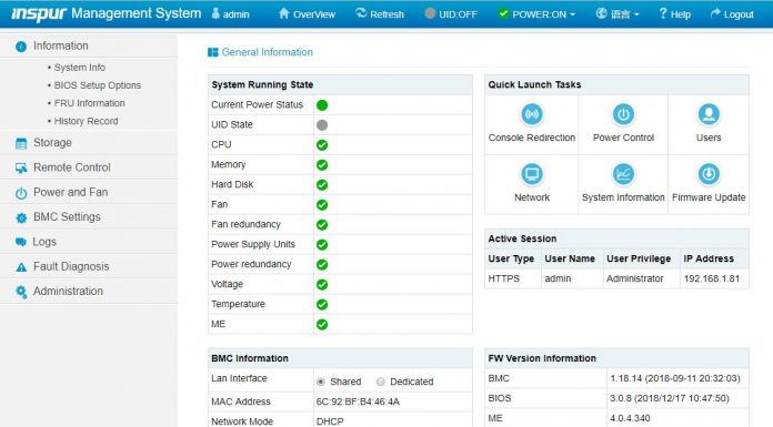 Inspur Systems Web Server Management Interface Inspur Web Management Interface Dashboard