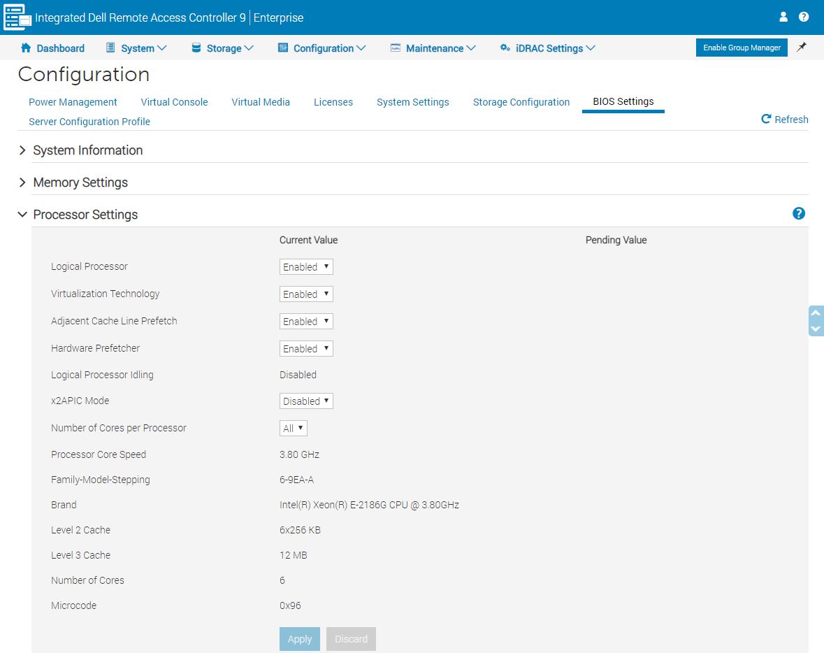 Dell EMC PowerEdge R340 IDRAC 9 BIOS Settings