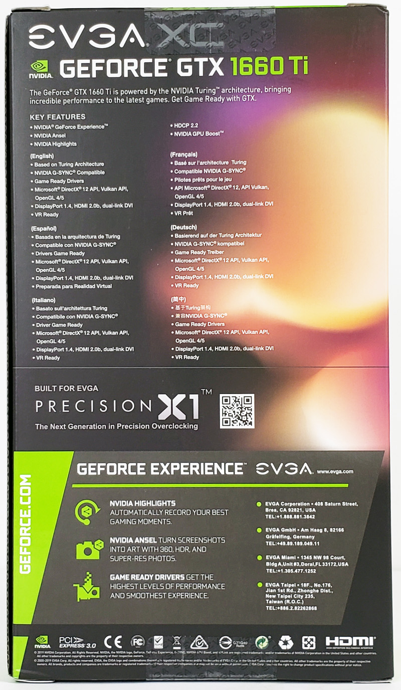 EVGA GTX1660 Ti XC Black Retail Box Back