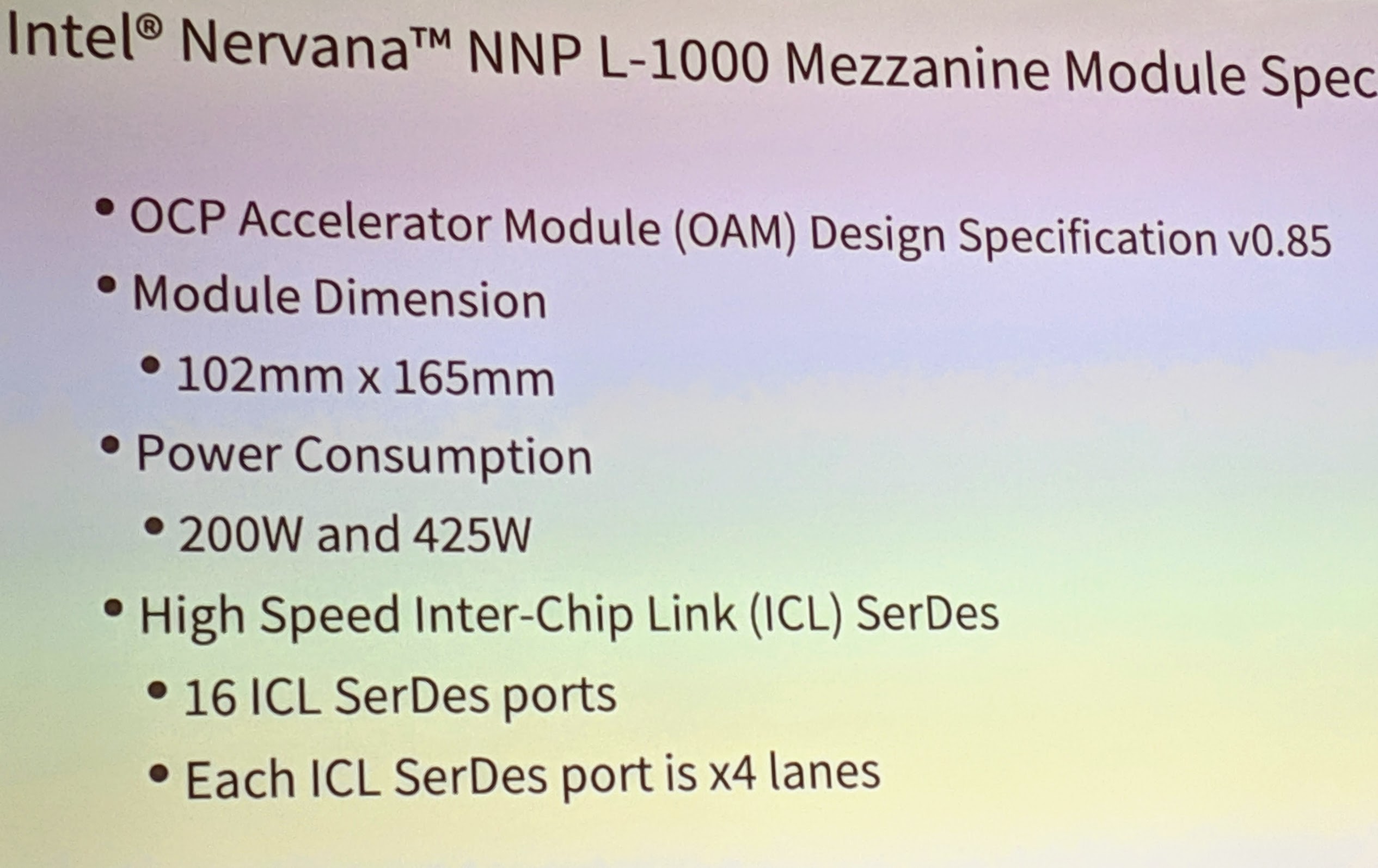 Intel Nervana NNP L 1000 Mezzanine Specs