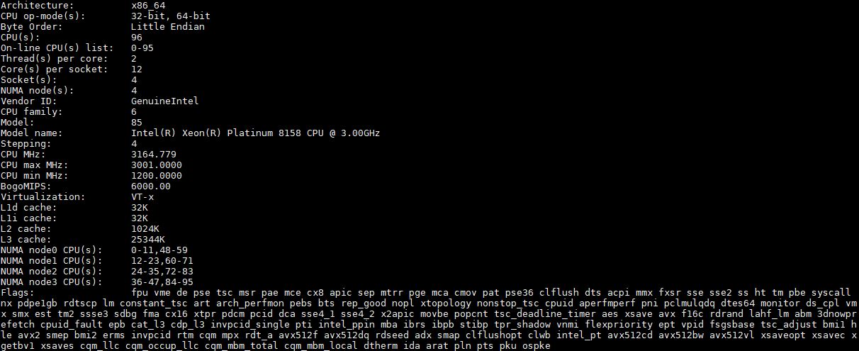 Intel Xeon Platinum 8158 4P Lscpu