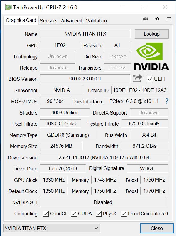 Nvidia Titan RTX GPUz