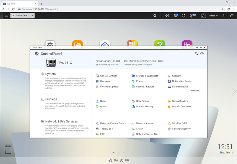 QNAP TVS 951X QTS Control Panel