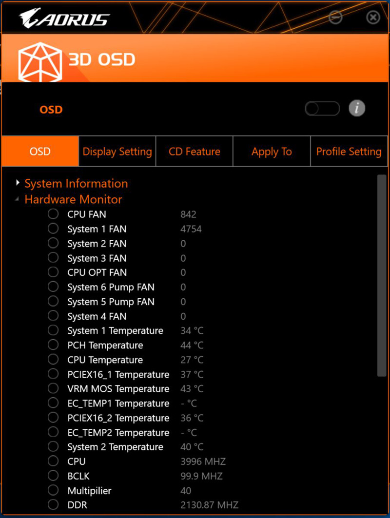 Gigabyte X299 AORUS Master 3D OSD 1