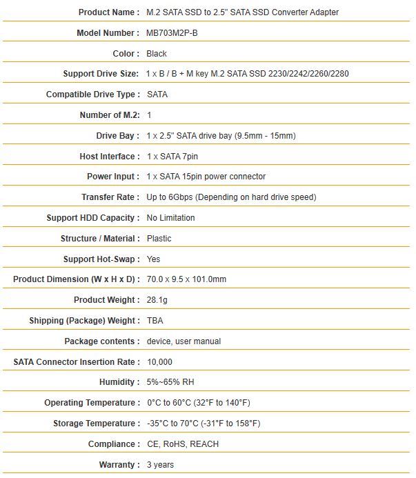 Icy Dock EZConvert MB703M2P B Specifications