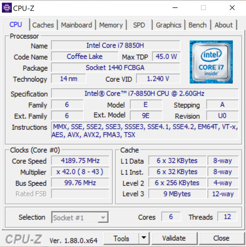 Lenovo ThinkPad P52 CPUz