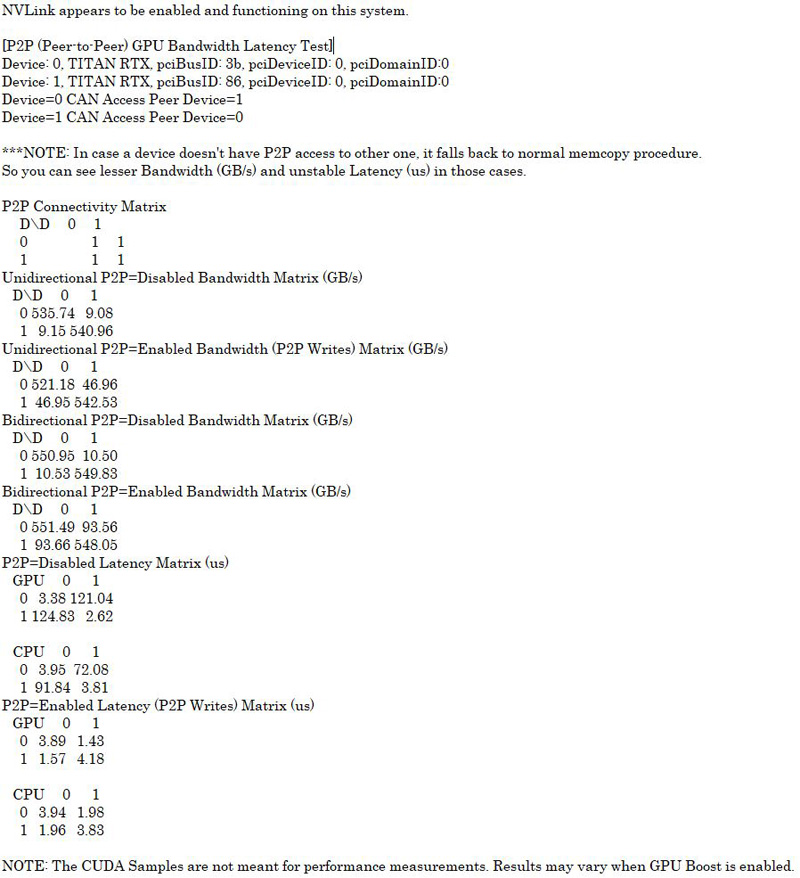 NVLinkTest Output