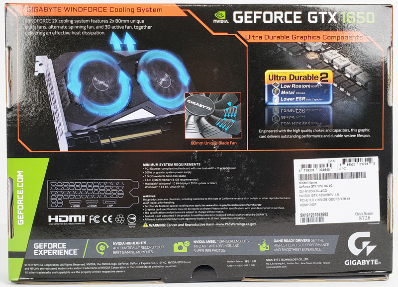 Gigabyte GTX 1650 OC 4GB Box Back
