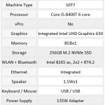 Lenovo ThinkCentre M720q Tiny Specifications