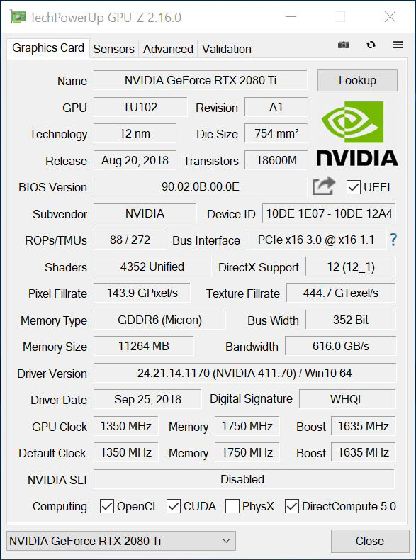 NVIDIA RTX 2080 Ti GPUz