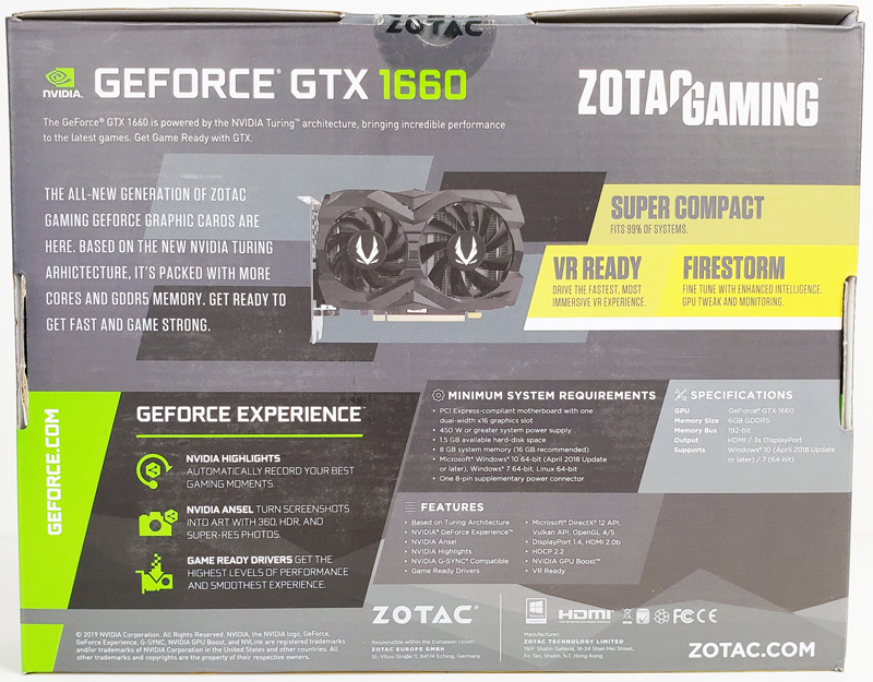 ZOTAC GTX 1660 6GB Box Back