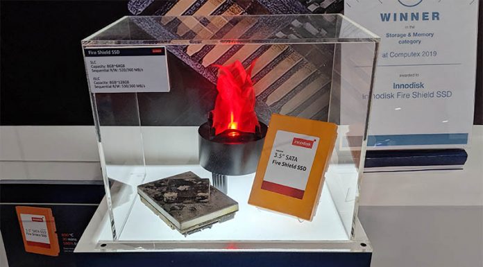 Innodisk Shows off its Black Box SSD Draped in Orange Innodisk Fire Shield Computex 2019