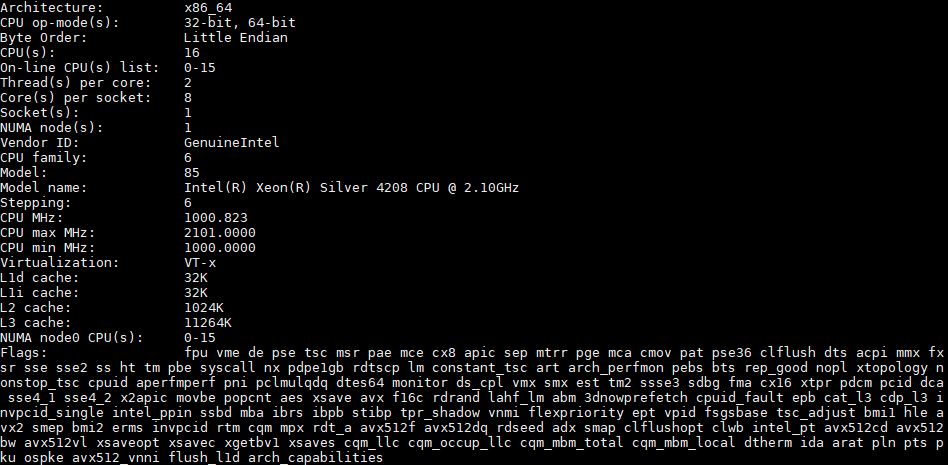 Intel Xeon Silver 4208 Lscpu