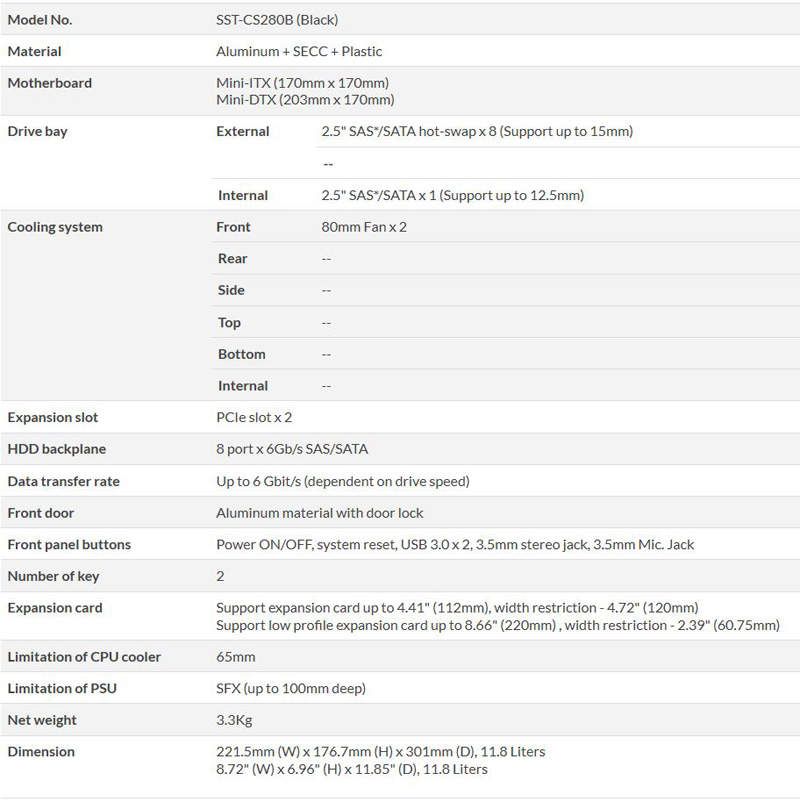 SilverStone CS280 Specifications