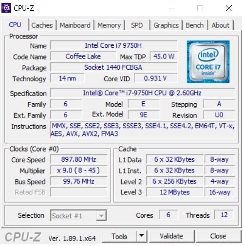 Dell Precision 3541 CPUz