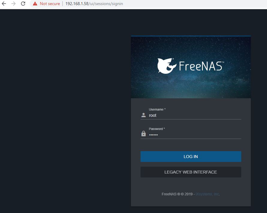 FreeNAS 11.2 U5 WebGUI Login