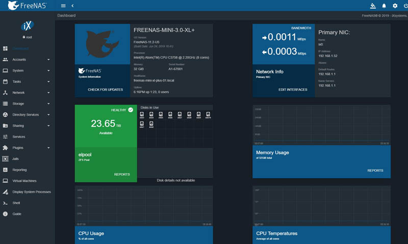 FreeNAS Mini XL Plus Management Dashboard