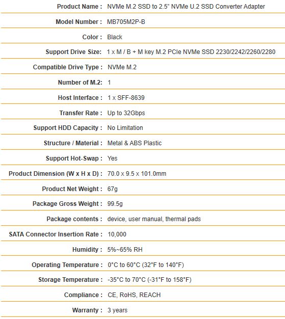 ICY DOCK MB705M2P B Specifications