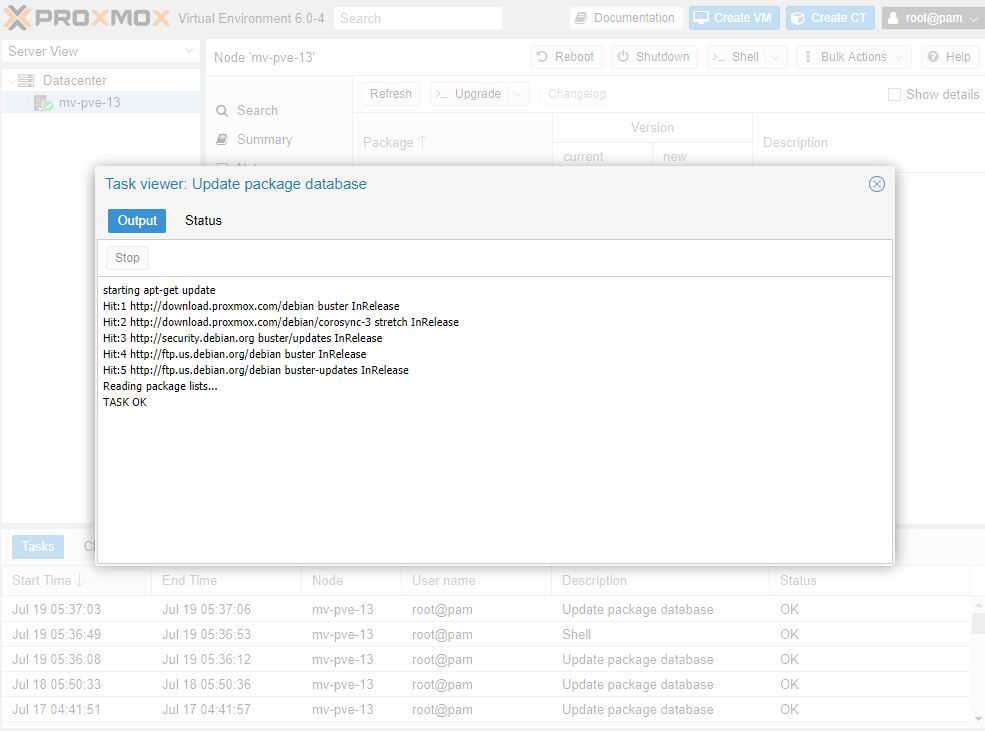 Proxmox VE 6.0 Package Upgrade Refresh